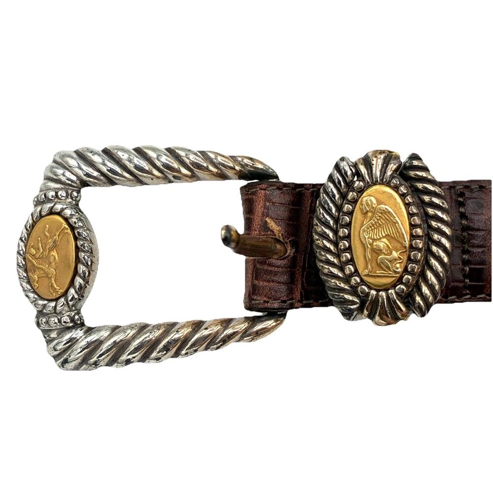 Brighton Museum Collection Belt M 30 Croc Leather Pegasus Angel Medallion